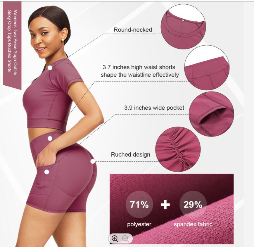 Short Sleeve High Waist Scrunch Yoga Short Set Women Active Wear