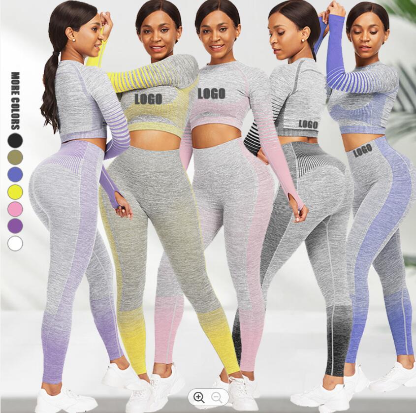 High Waist Hip Enhancer Long Sleeve Workout Set For Women Seamless Active Wear Yoga Set