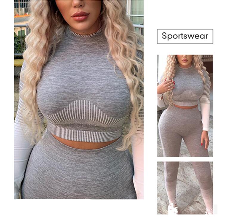 High Waist Hip Enhancer Long Sleeve Workout Set For Women Seamless Active Wear Yoga Set