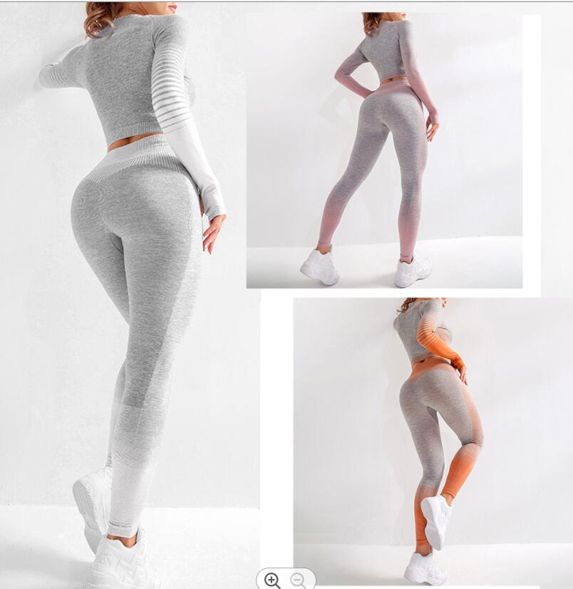 High Waist Hip Enhancer Long Sleeve Workout Set For Women Seamless Active Wear Yoga Set