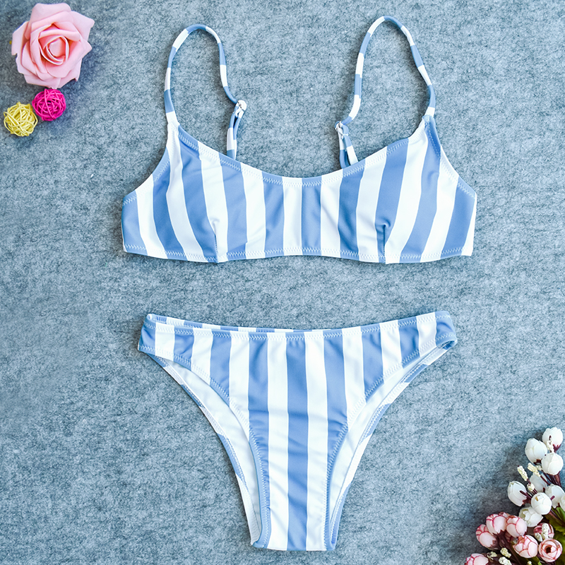 Blue and white striped Triangle Bikini