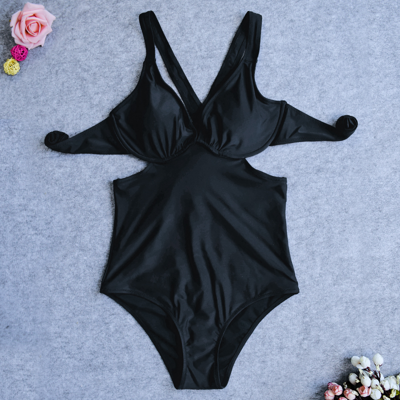 black one pieces triangle bikini