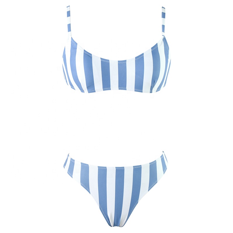 Blue and white striped Triangle Bikini