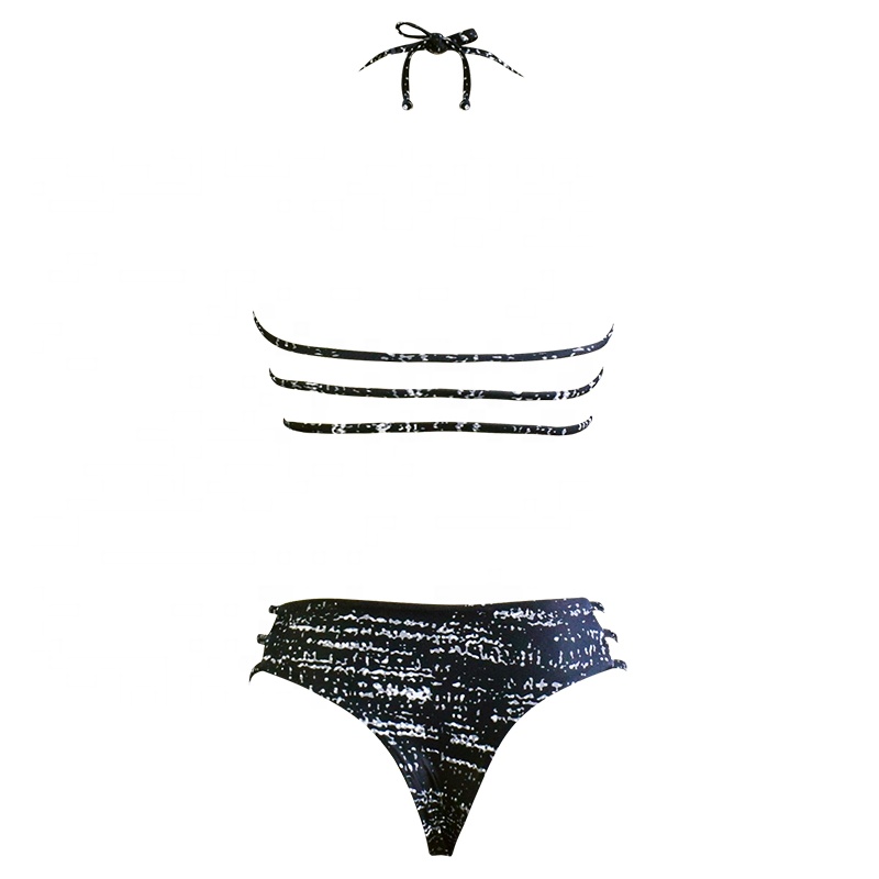 black hollow out halter tie bikini