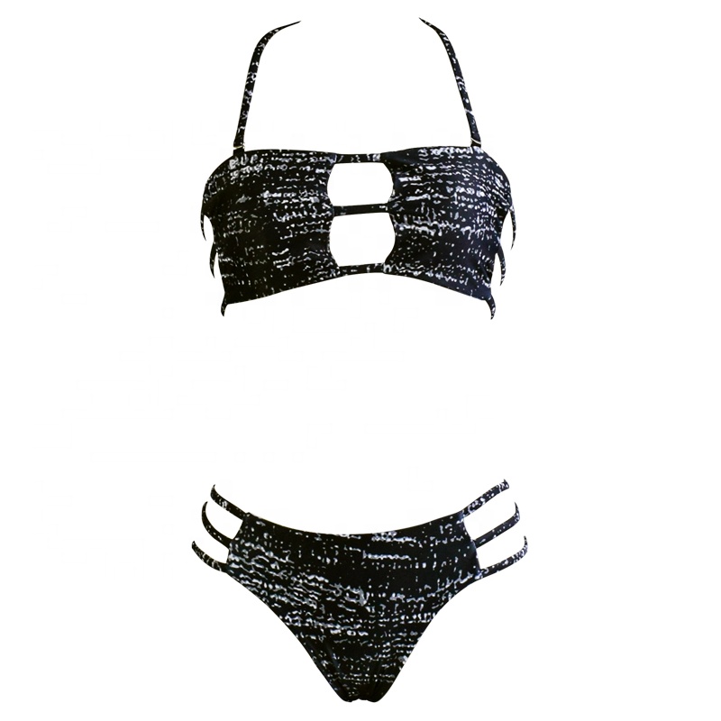 black hollow out halter tie bikini