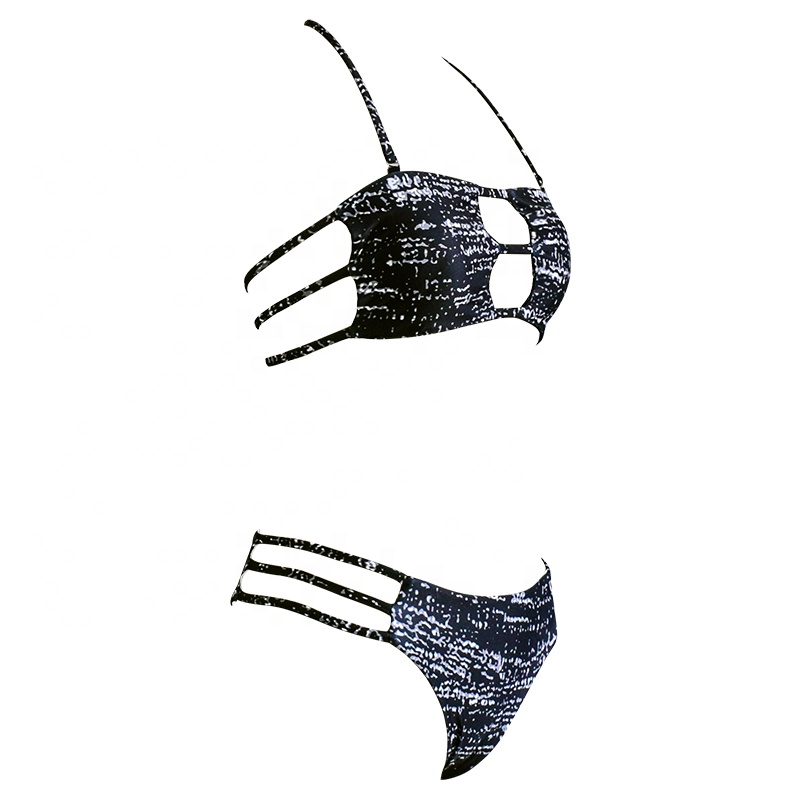 black hollow out halter tie bikini