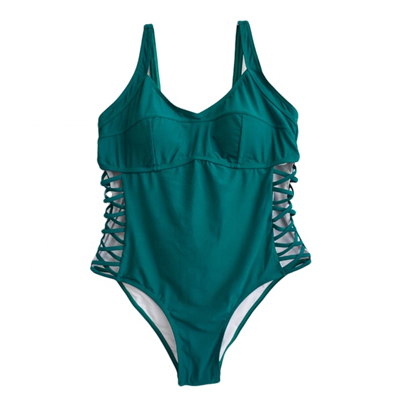 green fixed strap one pieces bikini