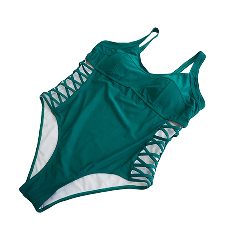 green fixed strap one pieces bikini