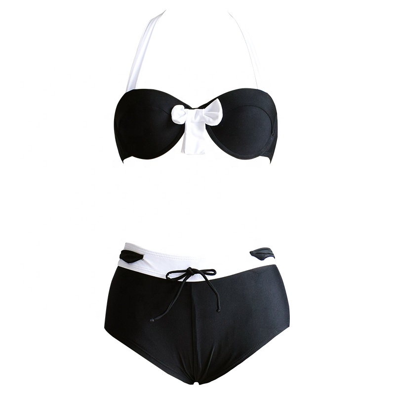 black bowknot sexy backless swimwear