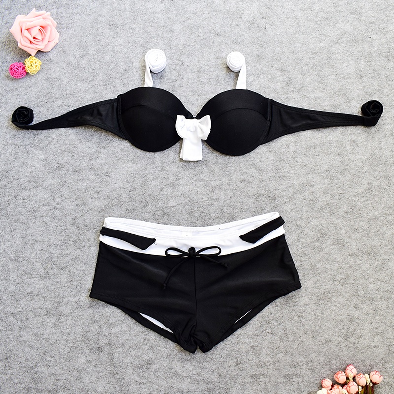 black bowknot sexy backless swimwear