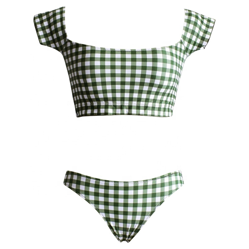 green checkered vest women bikini