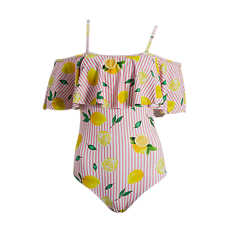 ruched stripe lemon fruit bikini