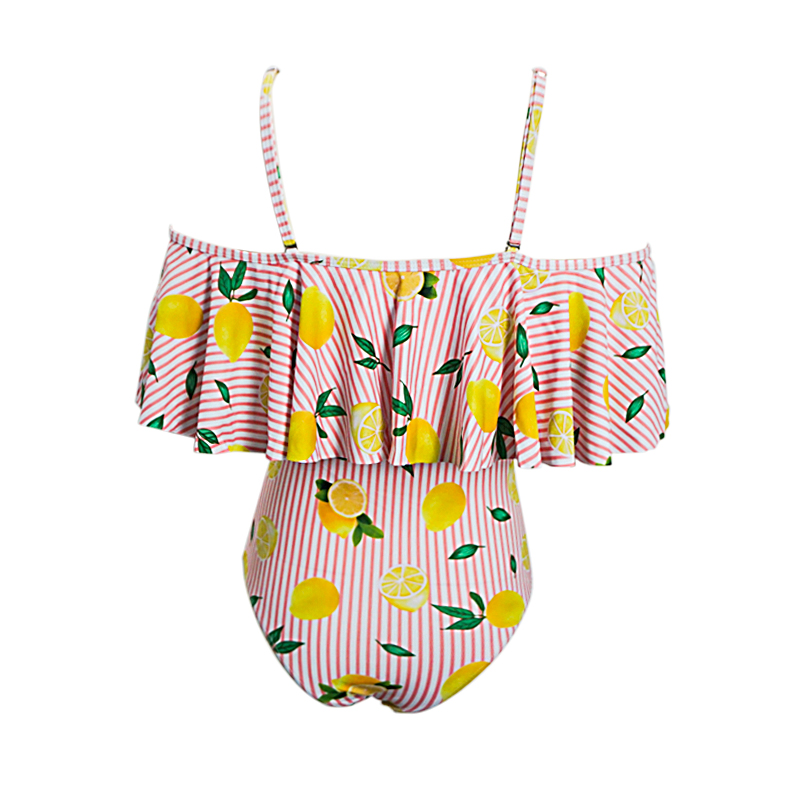 ruched stripe lemon fruit bikini