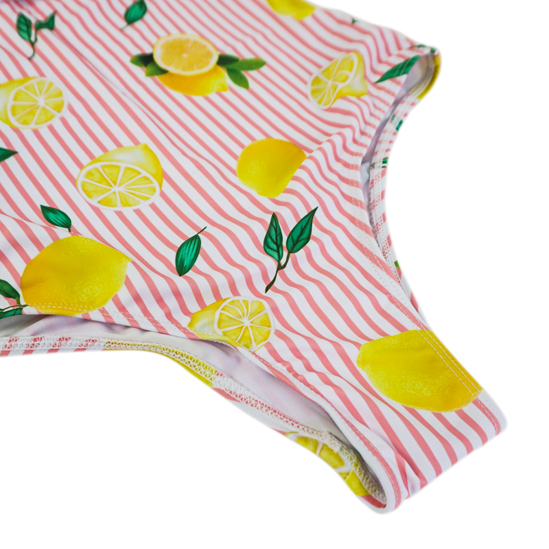 ruched stripe lemon fruit bikini