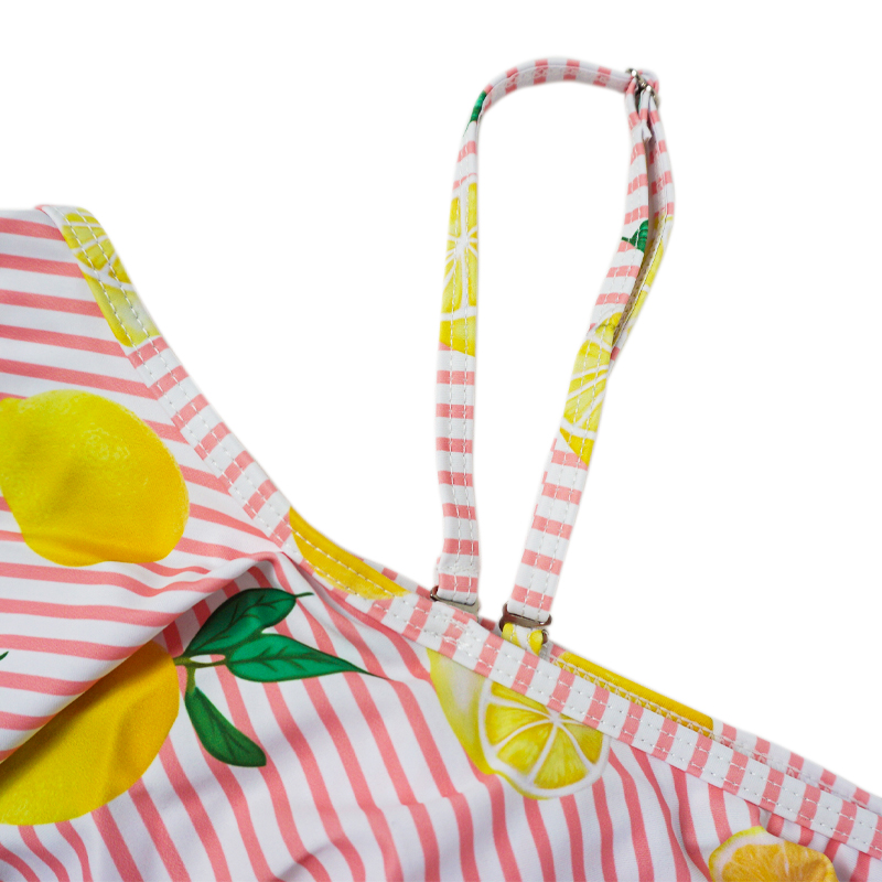 ruched stripe lemon fruit bikini