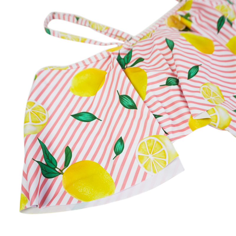 ruched stripe lemon fruit bikini