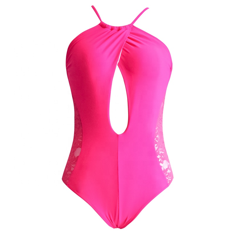 pink hollow out backless bathing suit