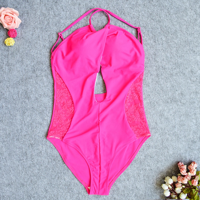 pink hollow out backless bathing suit