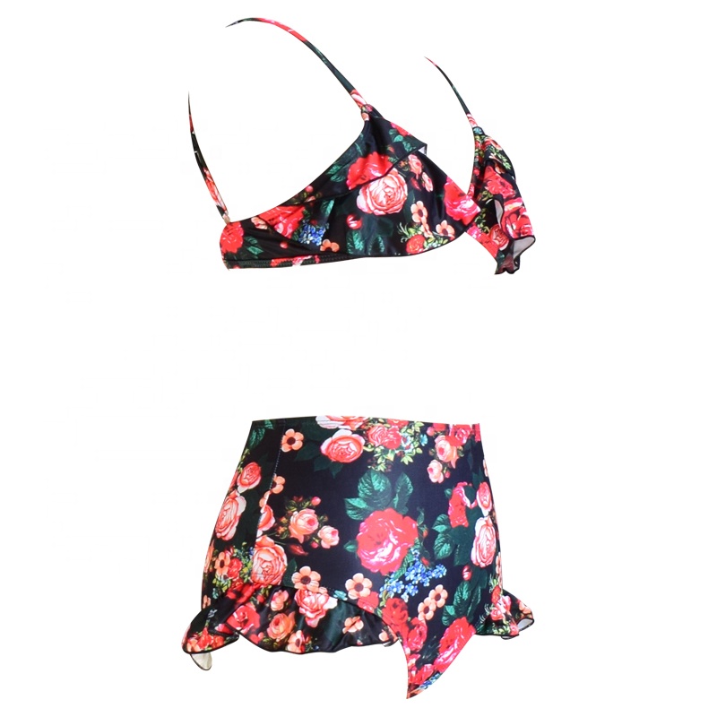 rose printing high waist bikini