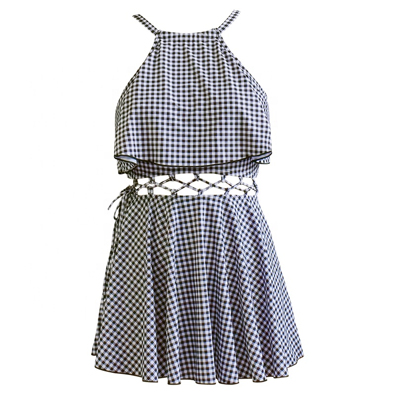 checkered waist hollow out swimwear