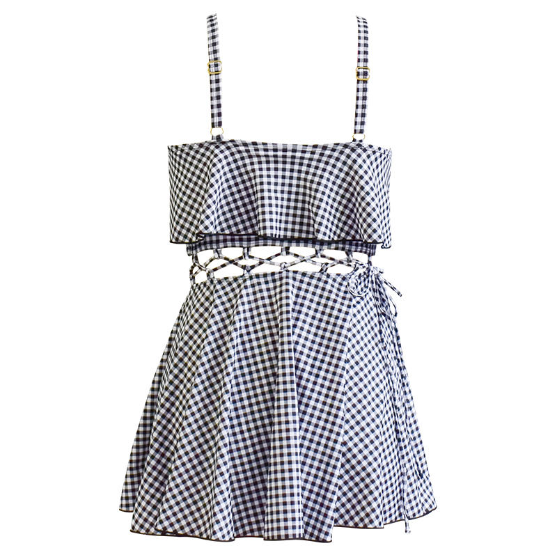 checkered waist hollow out swimwear