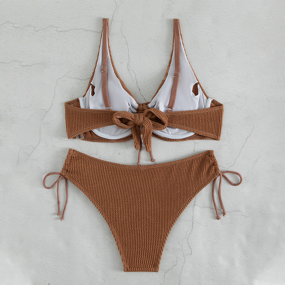 brown ruched women swimsuit