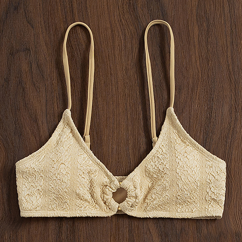 beige textured triangle bikini set