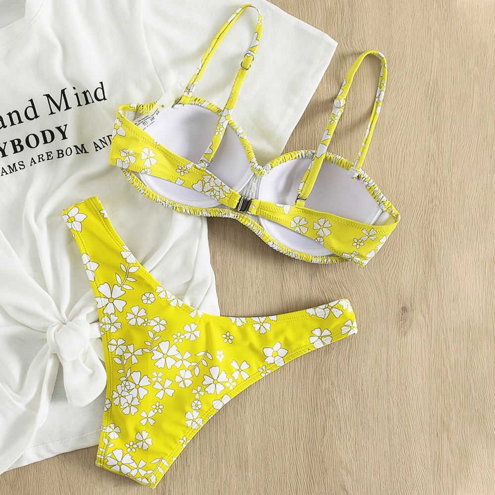 floral printing bandeau women swimsuit