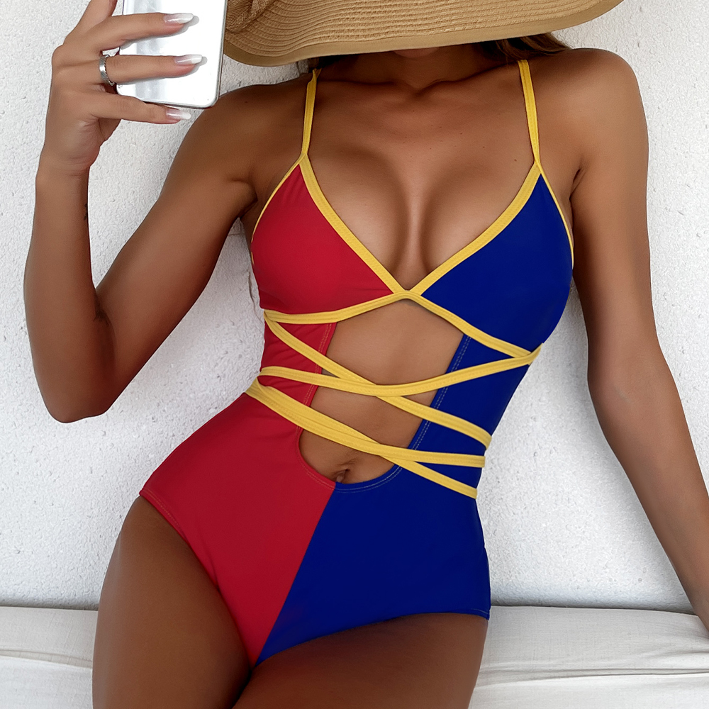 sexy color block women swimsuit