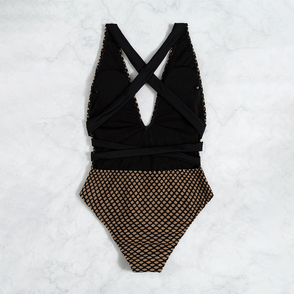 Fishnet Cloth Patchwork Swimsuit