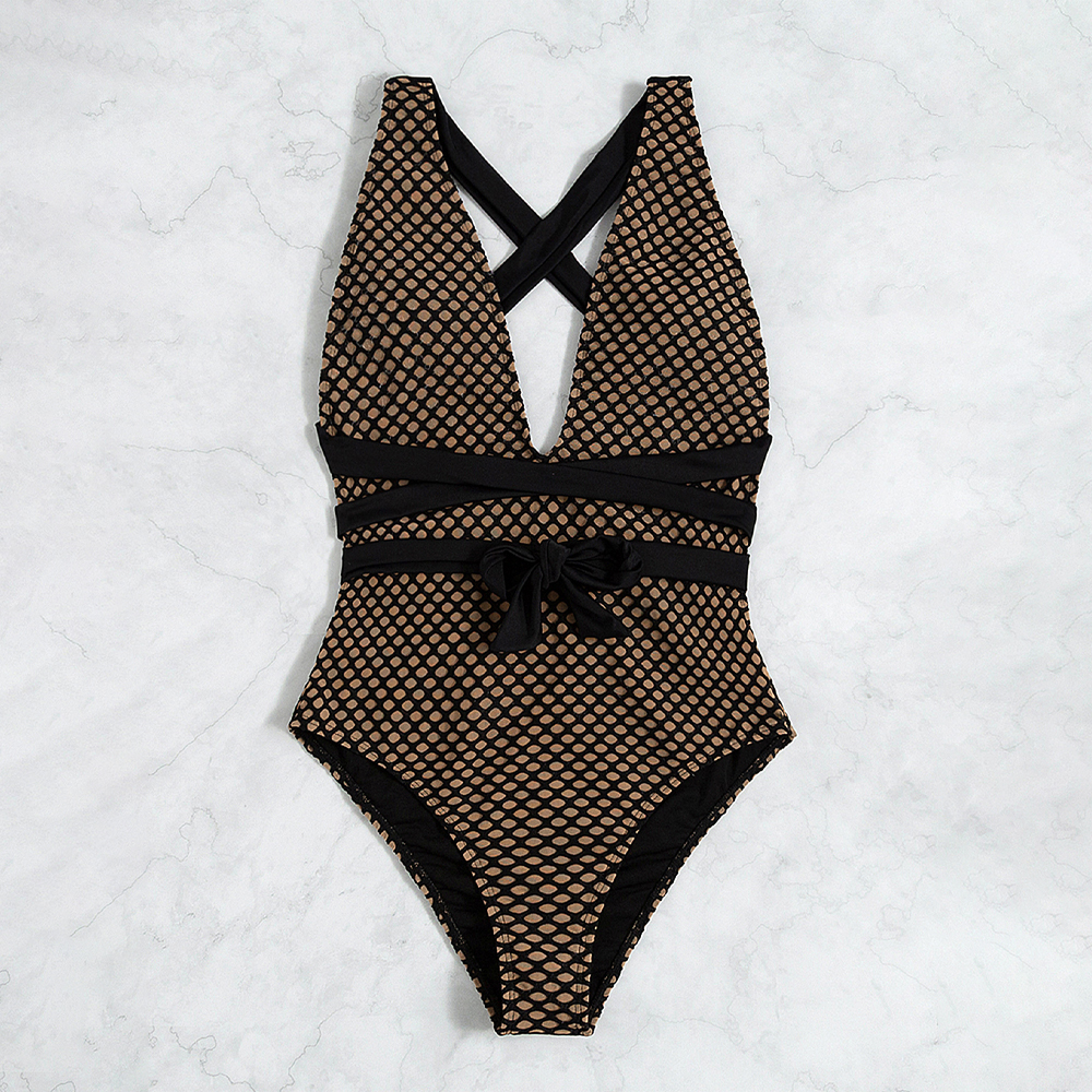 Fishnet Cloth Patchwork Swimsuit