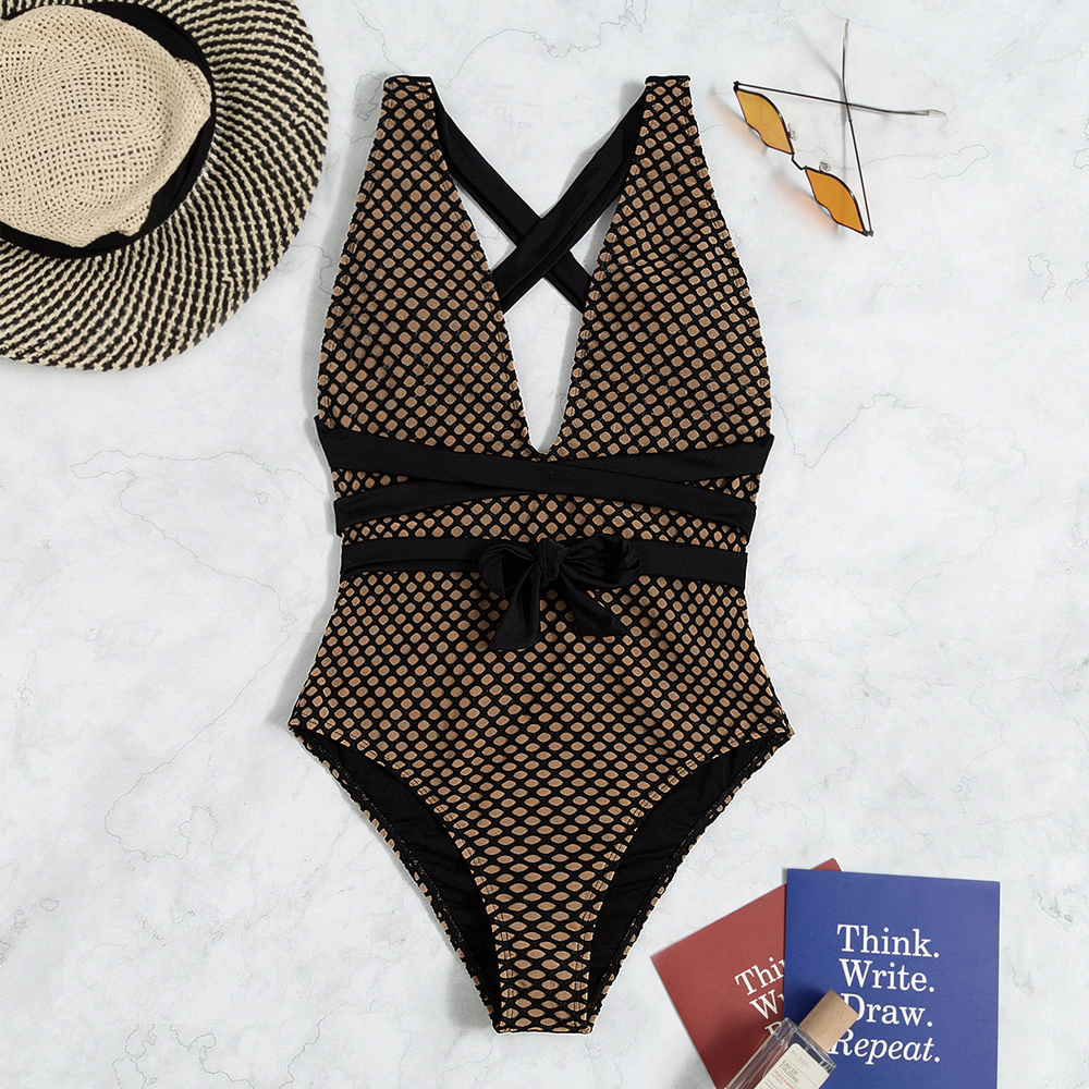 Fishnet Cloth Patchwork Swimsuit