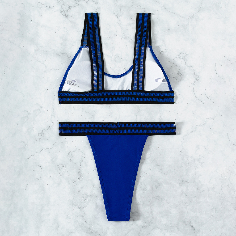 Blue Mesh Patchwork Bikini