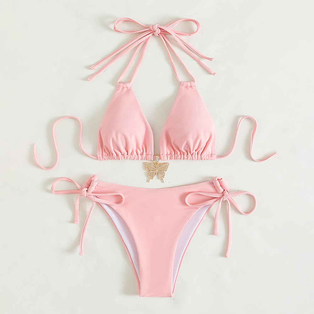 Solid Color Triangle Sexy Bikini Set