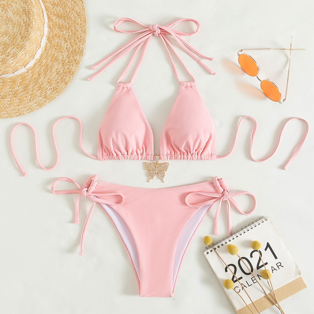 Solid Color Triangle Sexy Bikini Set