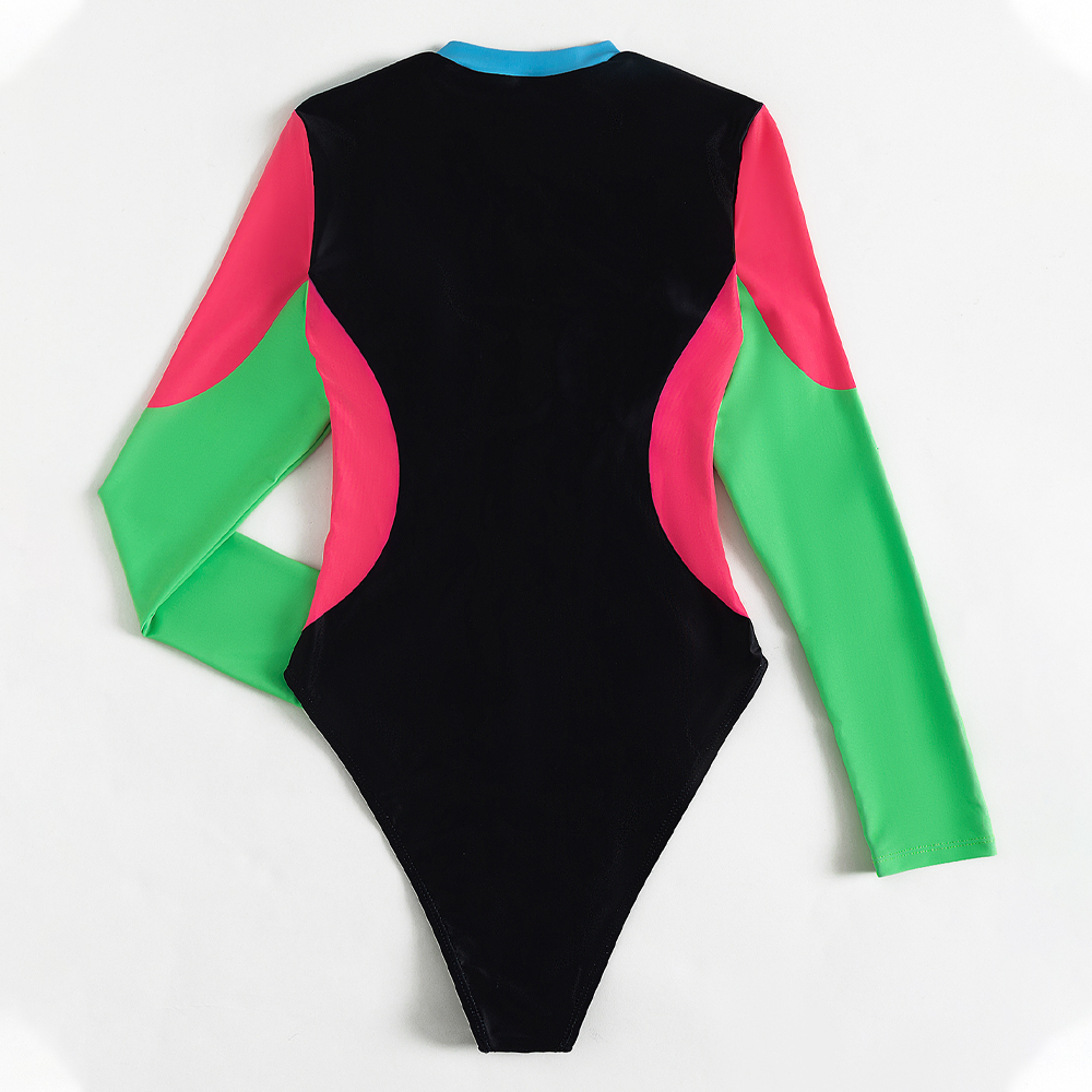 Color Block Zipper Swimsuit