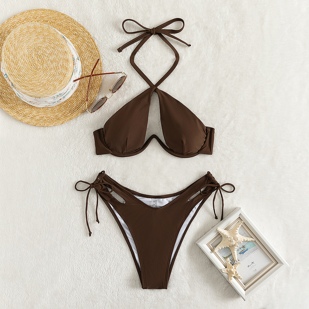 Sexy Halter Hollow Out Bikini Set