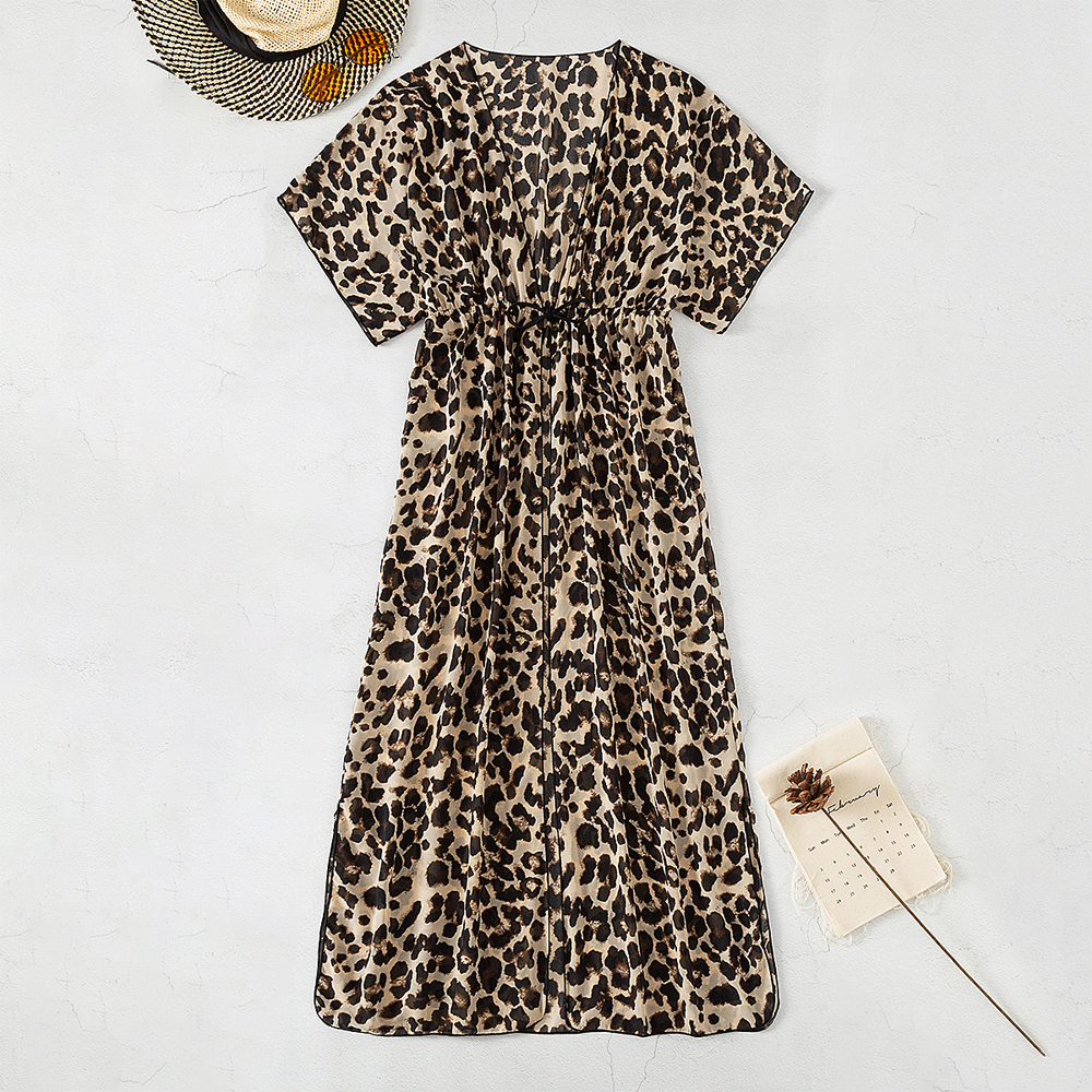 leopard pattern women beach cover up