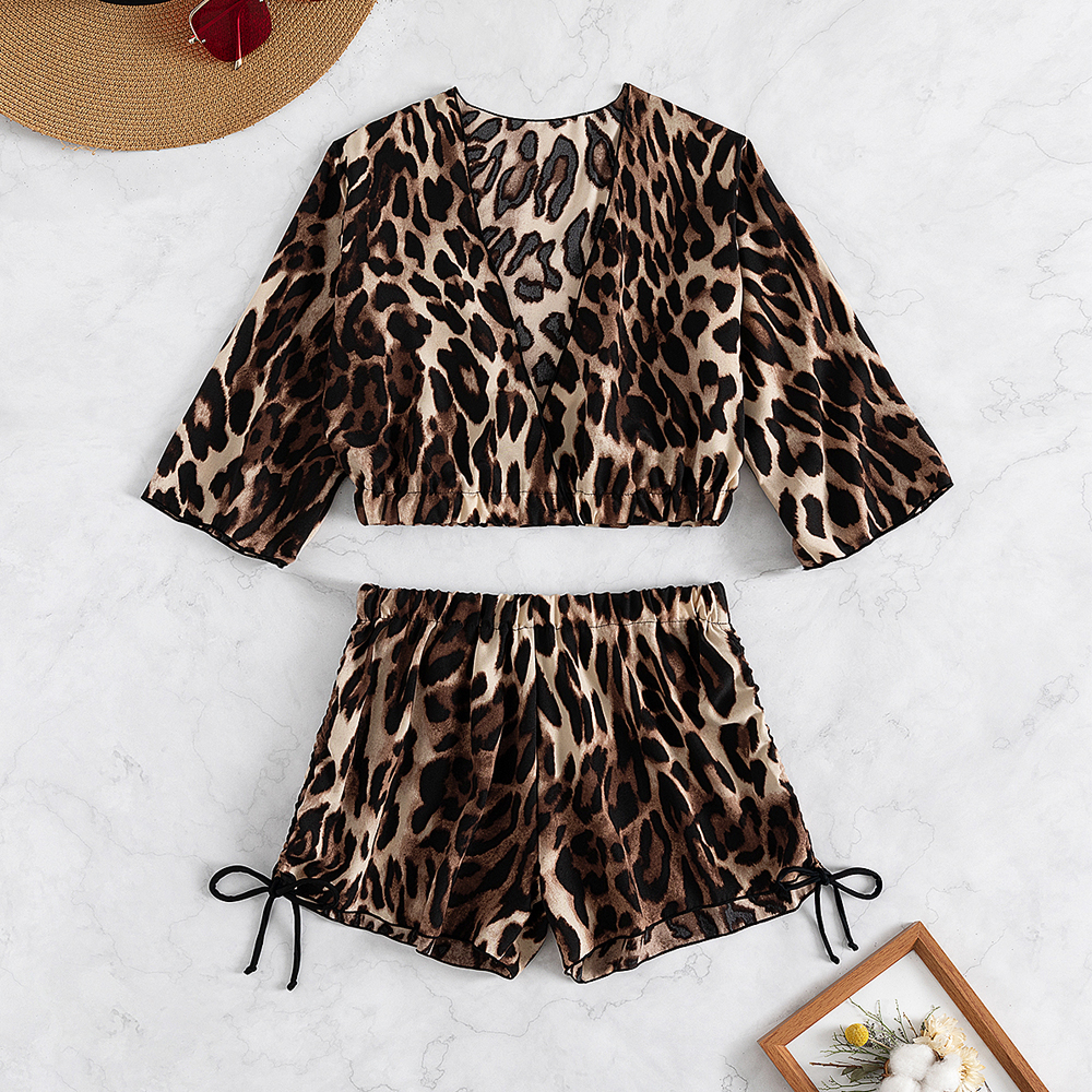 leopard bikini blouse and pants set