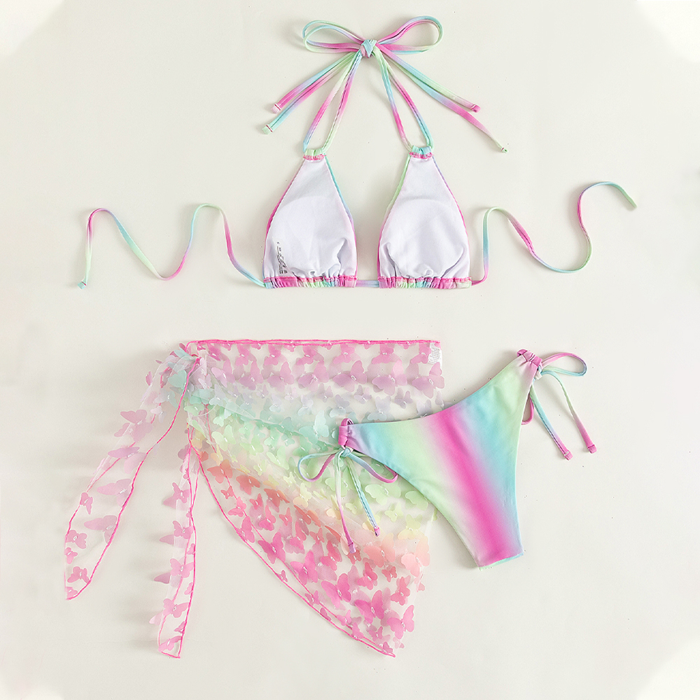 rainbow bikini set  cover up skirt