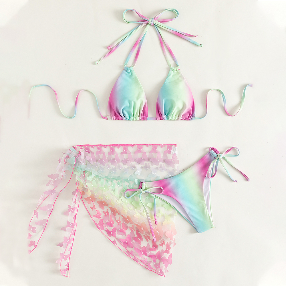 rainbow bikini set  cover up skirt