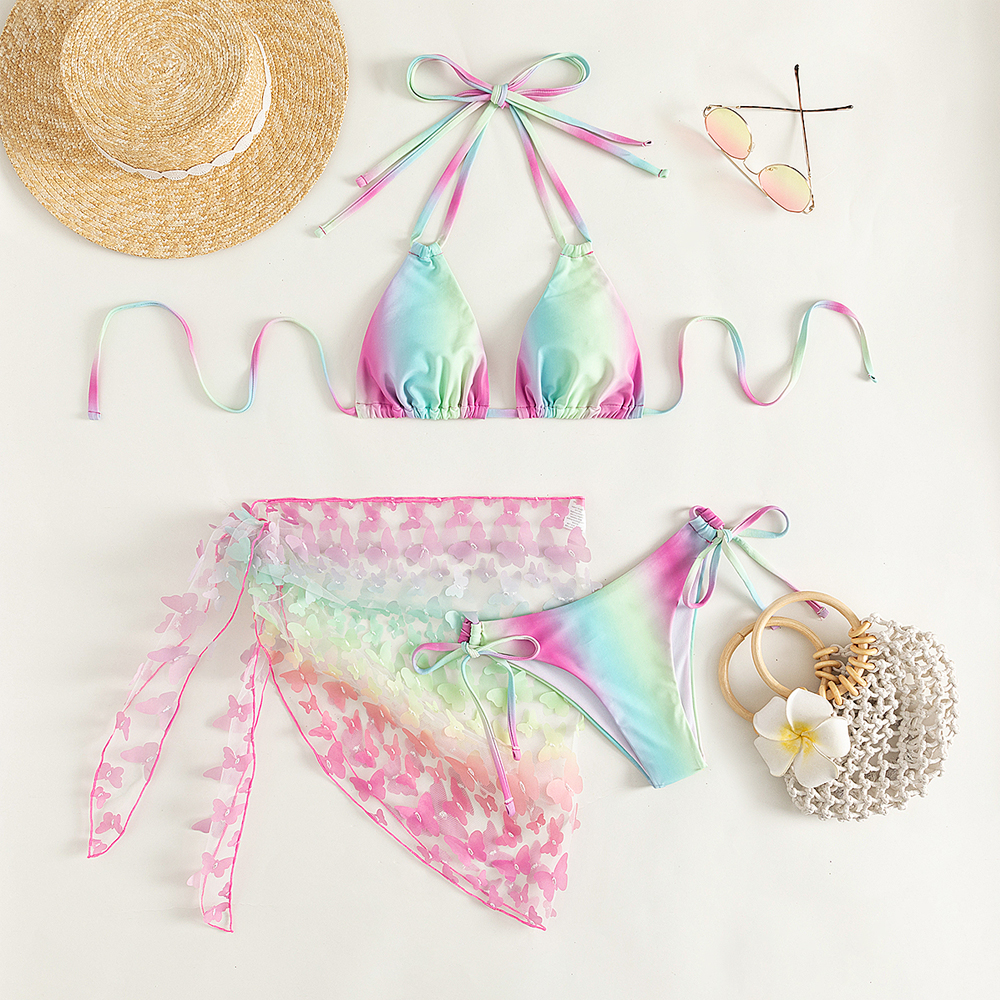 rainbow bikini set  cover up skirt