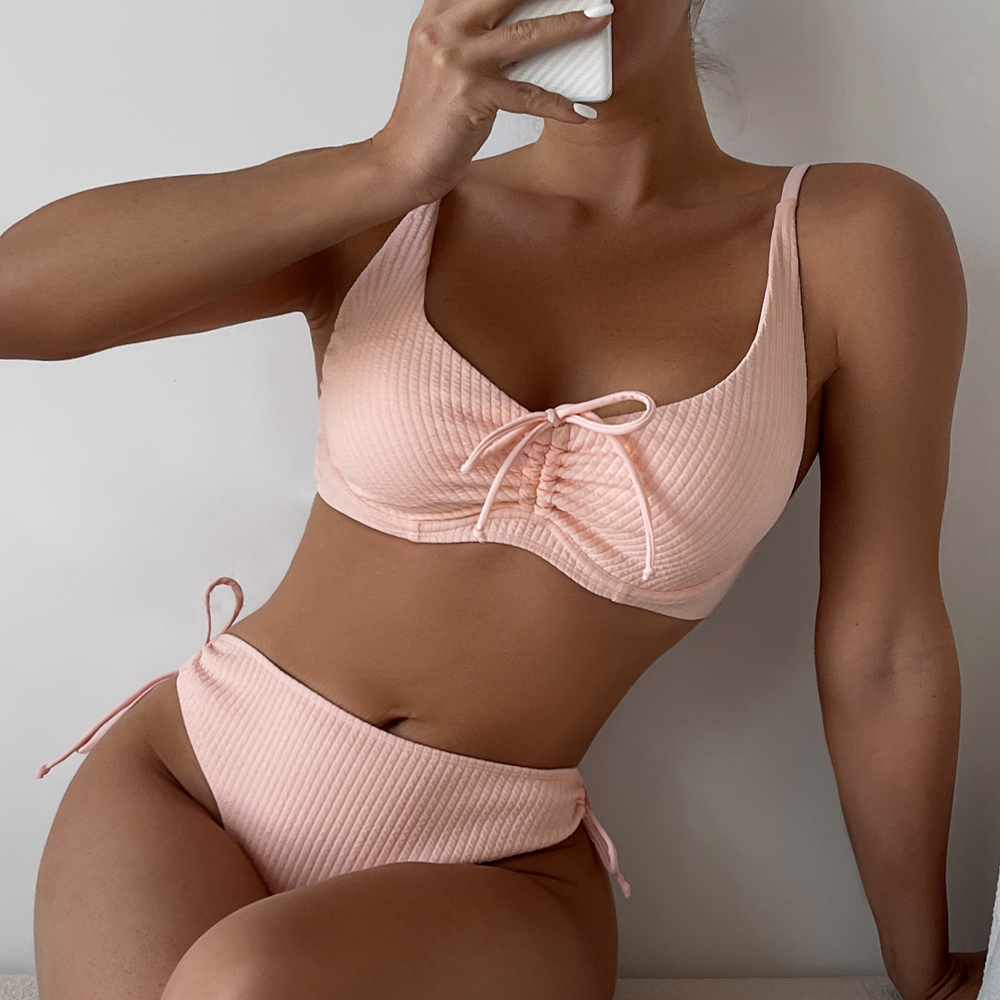 triangle ruched women bikini set