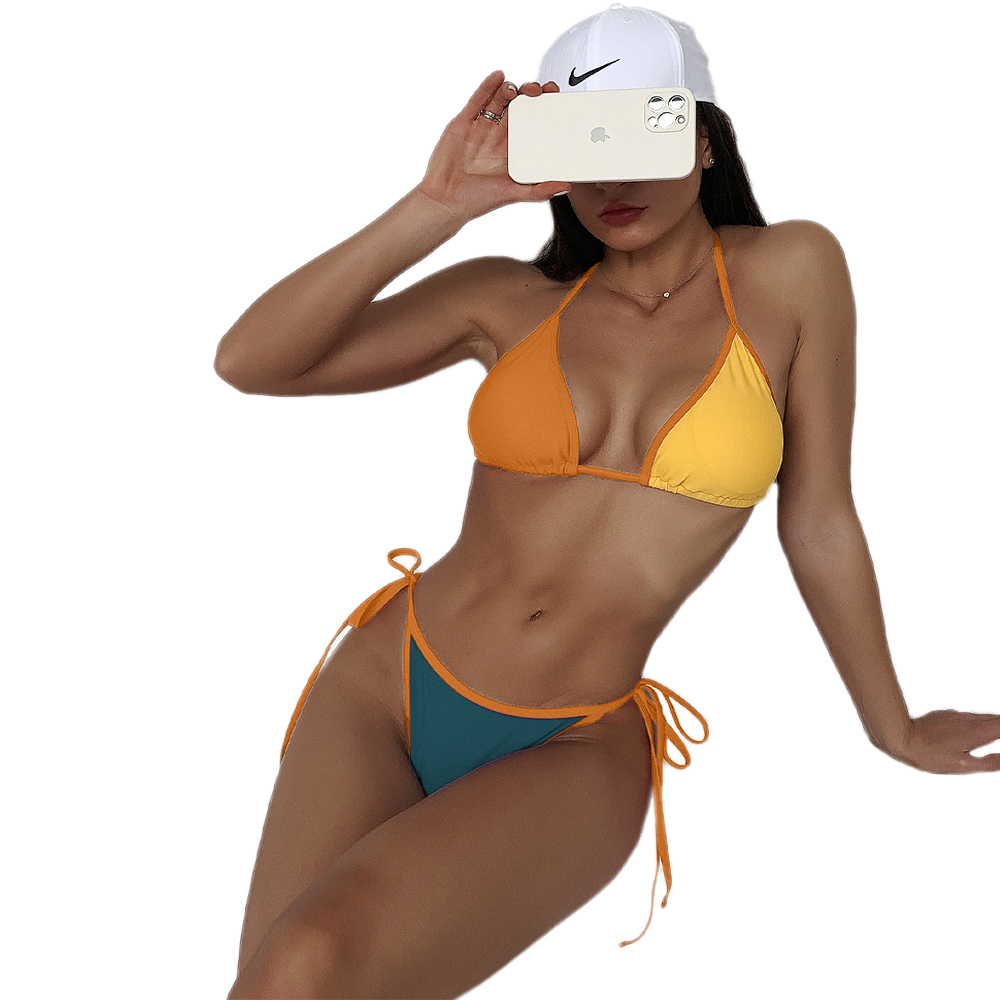 Fashion Sexy Halterneck Color Block Bikini