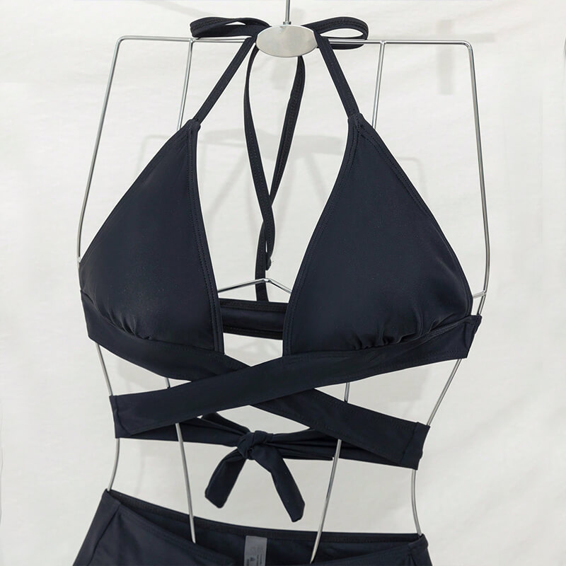 2024 black ruched two piece bikini set with mesh