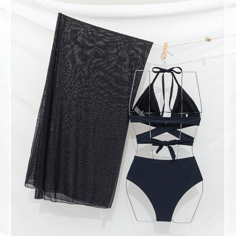 2024 black ruched two piece bikini set with mesh