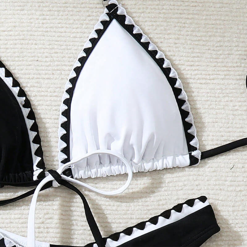 black and white color contrast two piece color block women swim suit