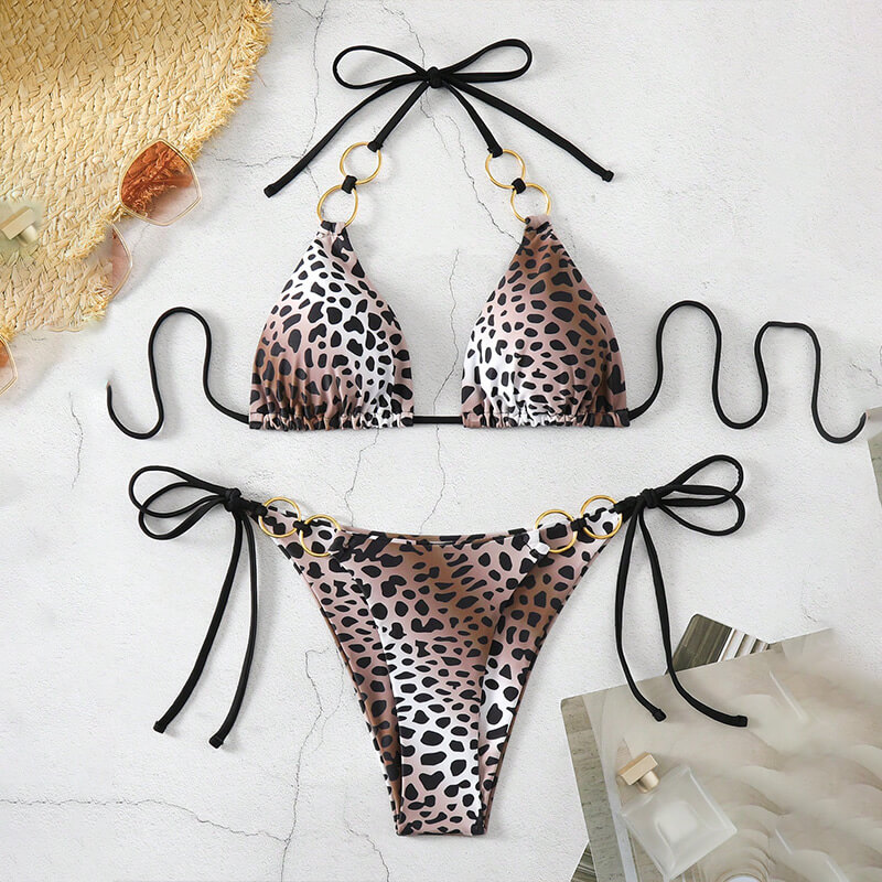 Chuzhou Sunrising Garment ring linked leopard metallic sexy triangle women bikini