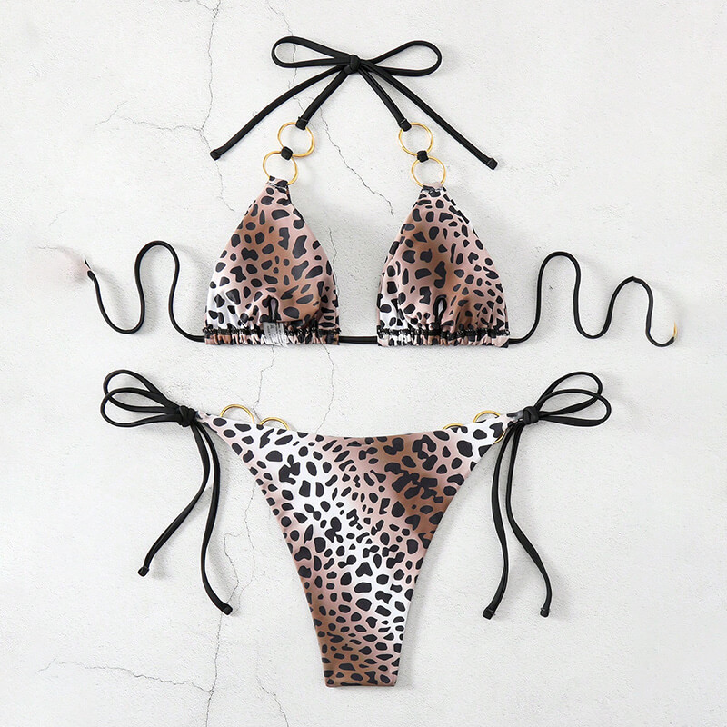 Chuzhou Sunrising Garment ring linked leopard metallic sexy triangle women bikini