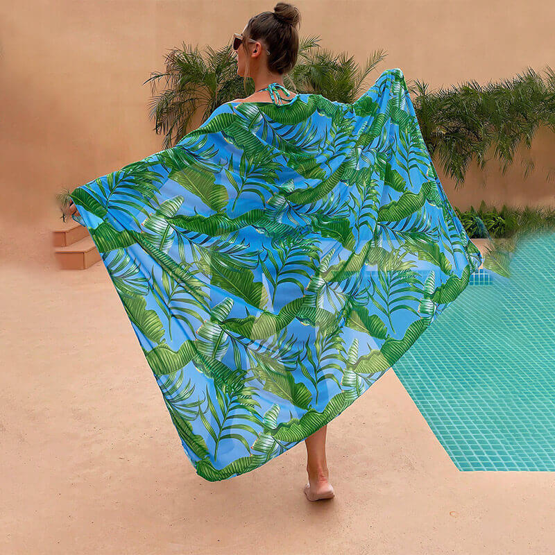 2024 Chuzhou Sunrising Garment new green digital printing tropic palm leaf bikini with cover up